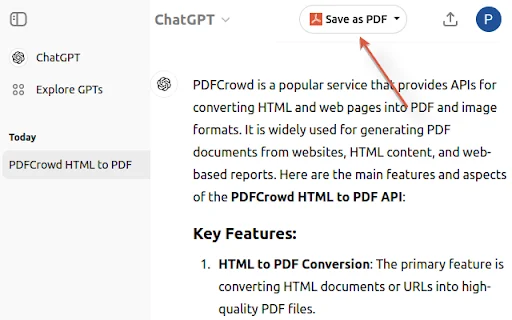 Download ChatGPT to PDF by PDFCrowd – Ekspor Chat Jadi PDF - Screenshot 1